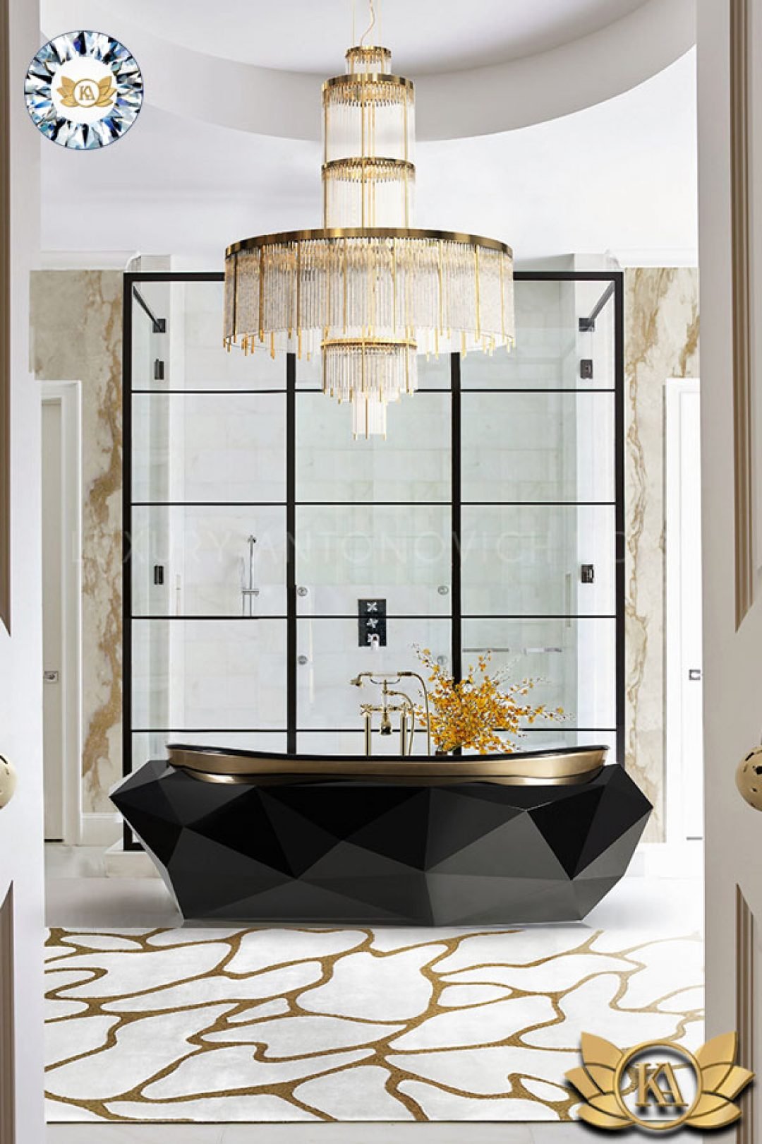 Elegant black stone bath tub ⋆ Luxury Antonovich Home KA Furniture