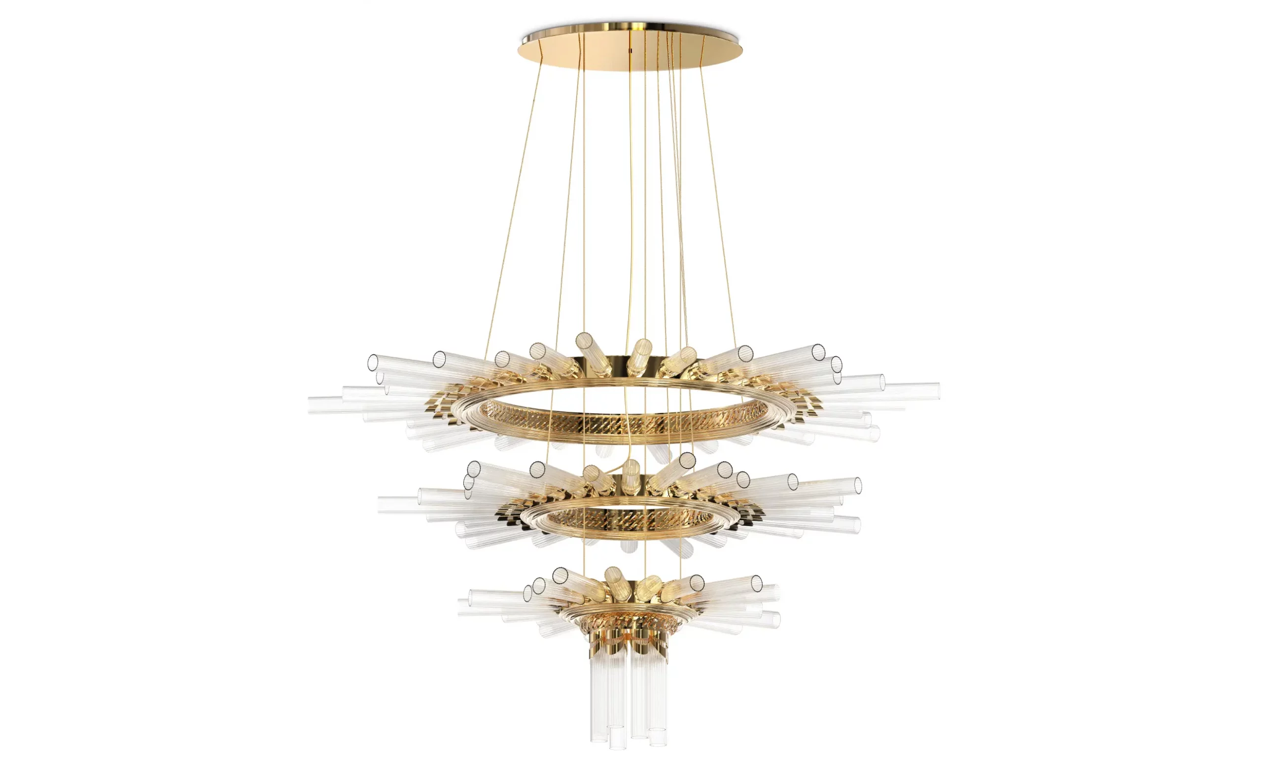 Unique Cylindrical Gold Chandelier