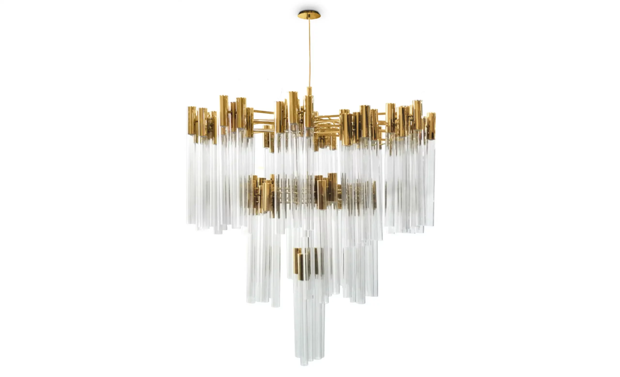 Luxury Tall Cylindrical Gold Chandelier