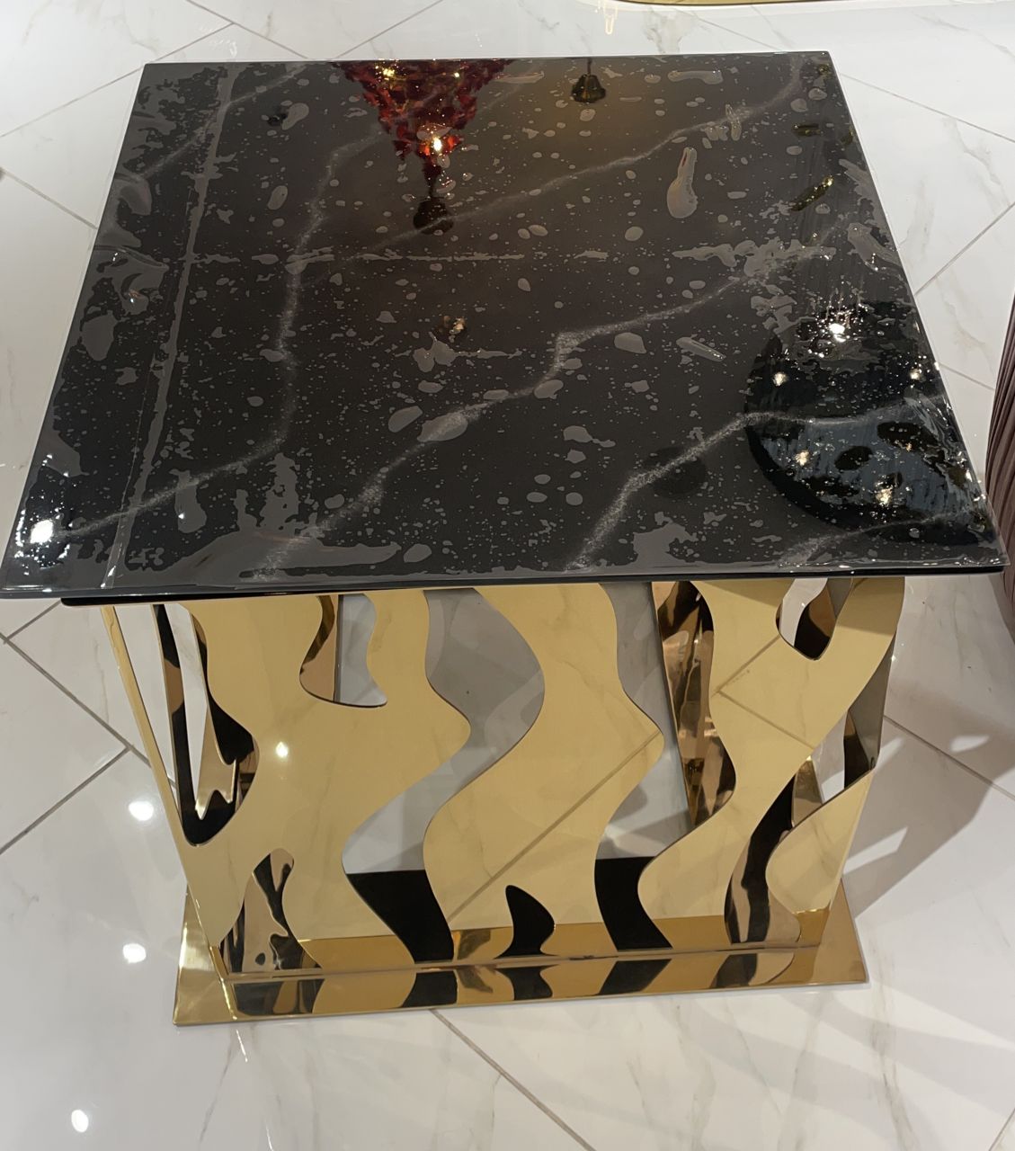 Abstract Gold with Black Top Table