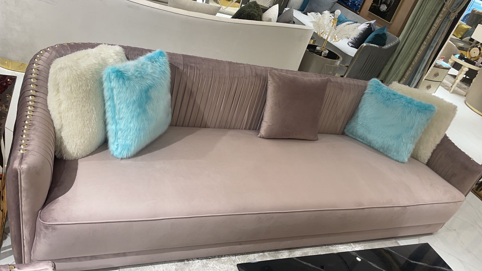 Soft Pink Long Luxury Sofa